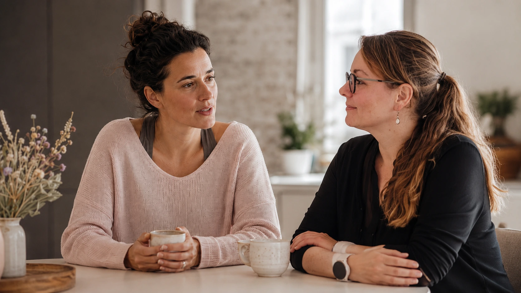 gut-gemeint-gegenteil Zwei Frauen beim Kaffee – eine hört zu, ohne einen Ratschlag zu geben